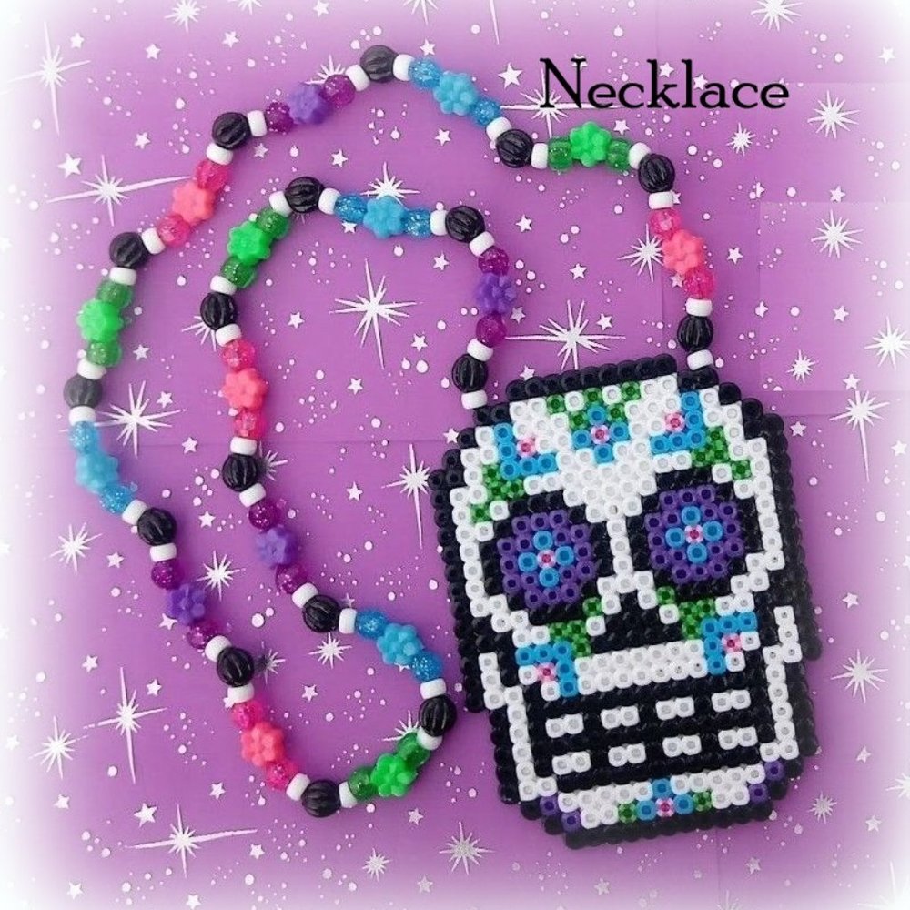 Sugar Skull Goth Skeleton Perler Kandi Necklace